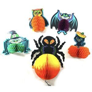 Beistle Halloween Honeycomb Decorations 1980–81 Cat Owl Bat Spider Witch Lot